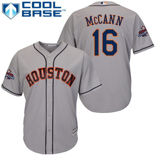 Astros #16 Brian McCann Grey Cool Base World Series Champions Stitched Youth MLB Jersey